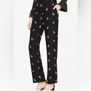 Ann Taylor Black Floral Patterned Pants, elastic waist, Size Large